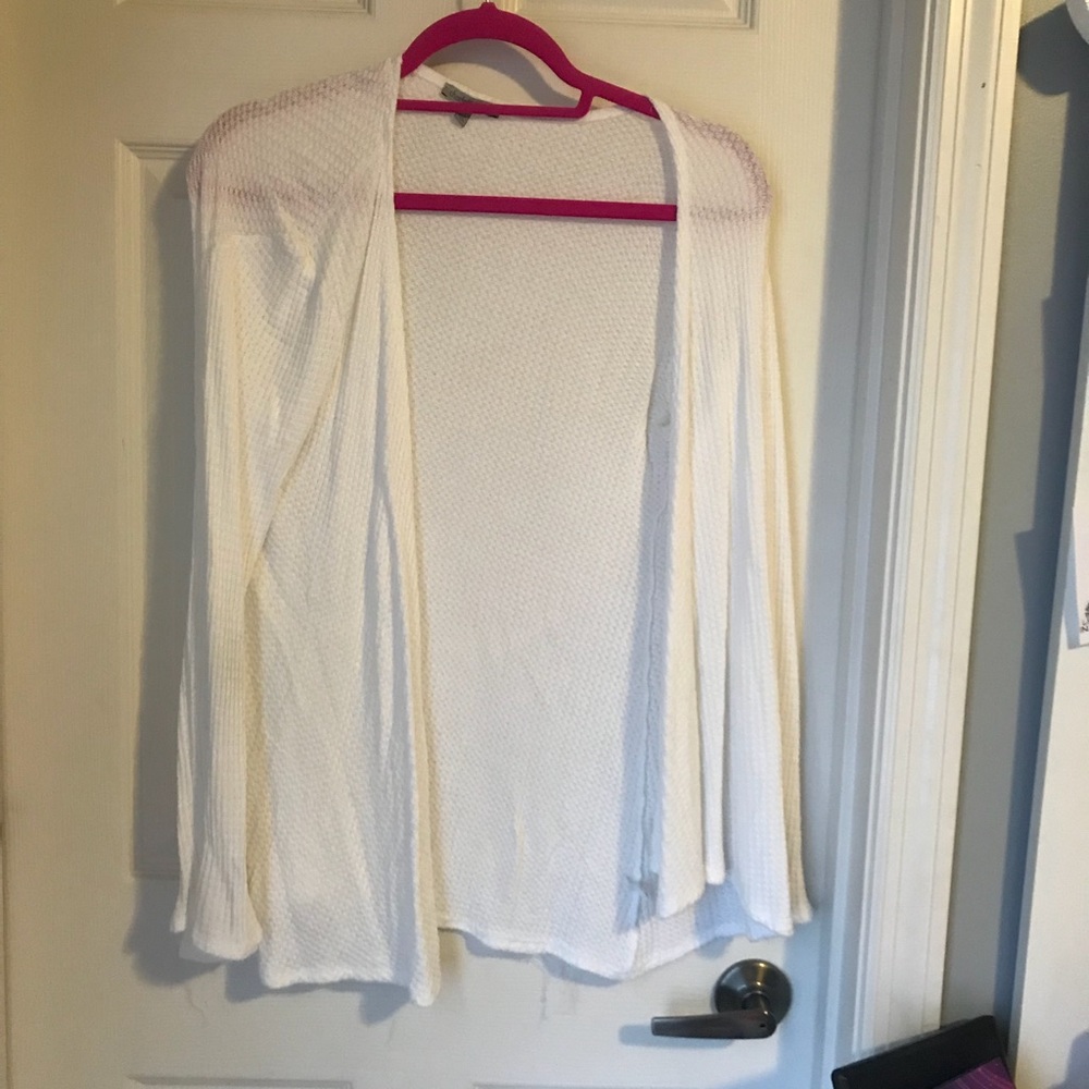 white cardigan sweater waffle knit